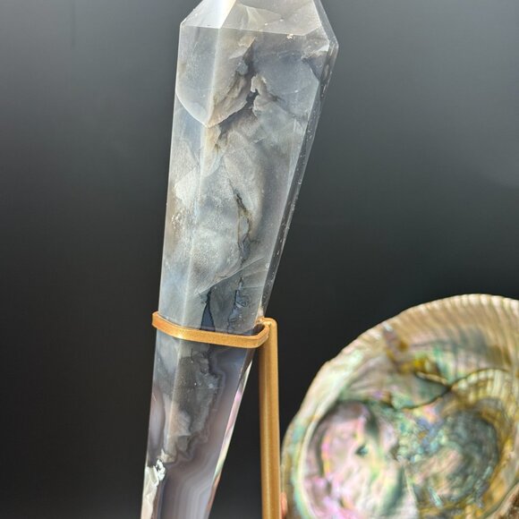 Black Flower Agate Chalcedony Wand 268g Crystal Protection Inspiration A1 - Picture 4 of 6